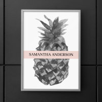 Watercolor Pink & Grey Pineapple | Your  Name