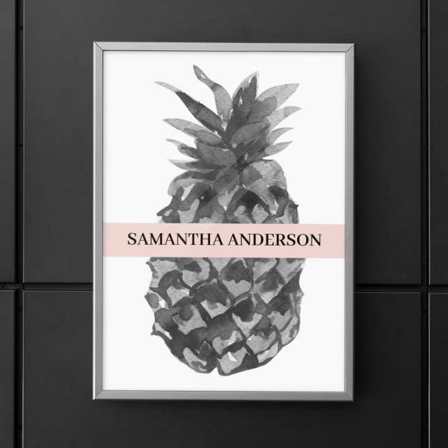 Watercolor Pink & Grey Pineapple | Your  Name Poster (Creator Uploaded)
