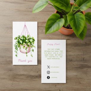 Watercolor pink Hanging Plant Thank You Enclosure Card