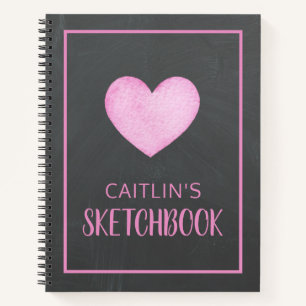 Watercolor Pink Heart Personalised Sketchbook Notebook