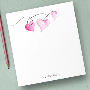 Watercolor Pink Hearts Personalised Stationery Notepad