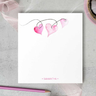 Watercolor Pink Hearts Personalized Stationery Not Notepad