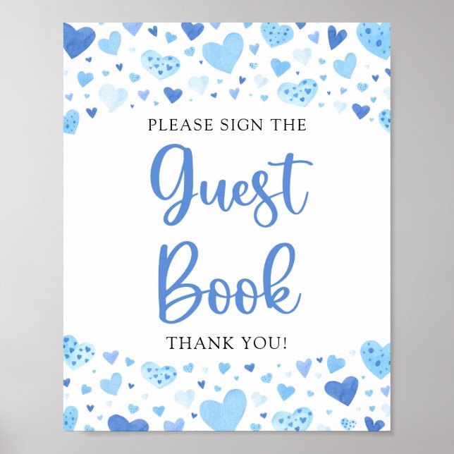 Watercolor Pink Hearts Valentine Guest Book Sign (Front)