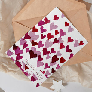 Watercolor pink hearts Valentine's Day Card