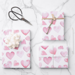 Watercolor Pink Hearts Valentine's Day  Wrapping Paper Sheet