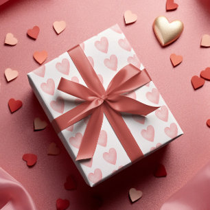 Watercolor Pink Hearts Wrapping Paper 