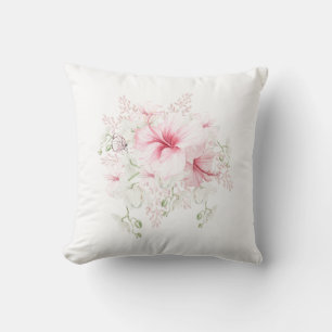 Watercolor Pink Hibiscus Floral Throw Pillow Cover