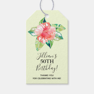 Watercolor Pink Hibiscus Tropical Floral Gift Tags