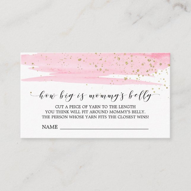 Watercolor Pink How Big Is Mummy's Belly Game Card (Front)