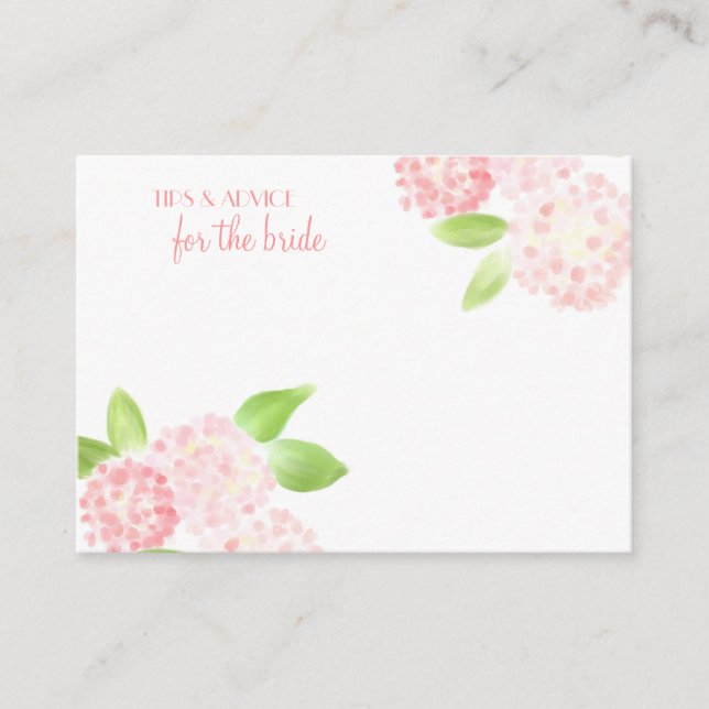 Watercolor Pink Hydrangea Advice Cards (Front)