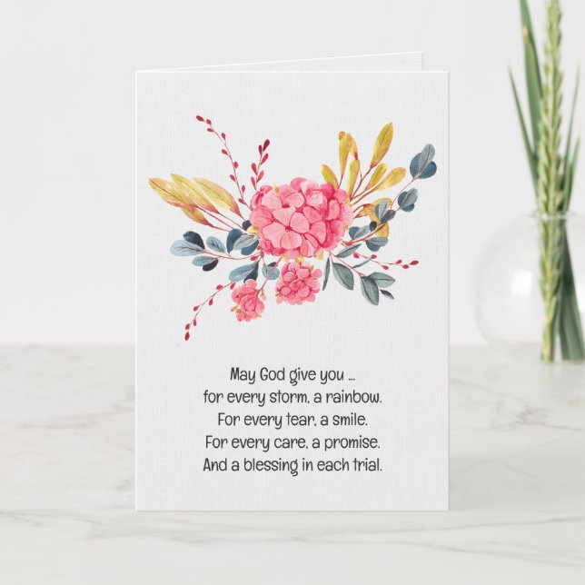 Watercolor Pink Hydrangea Bouquet Card (Front)