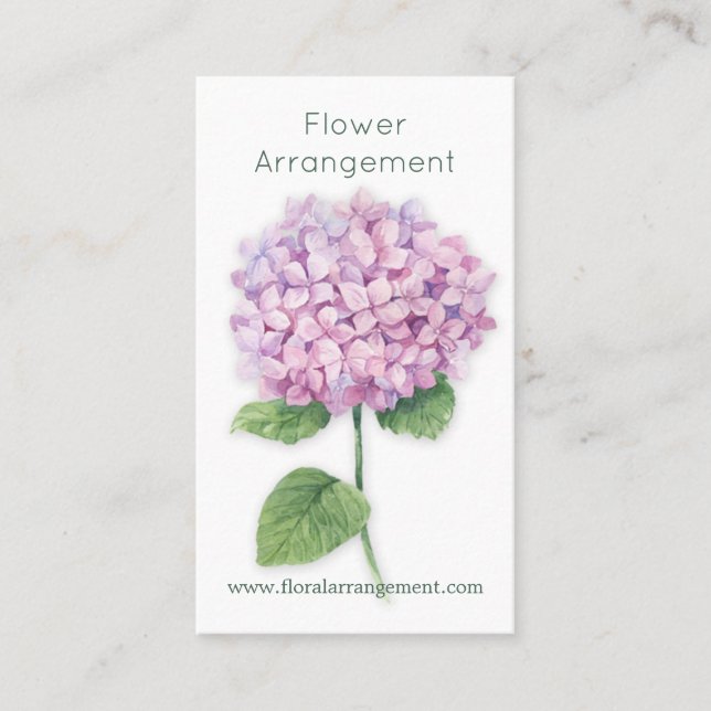 Watercolor pink Hydrangea flower Business Card (Front)