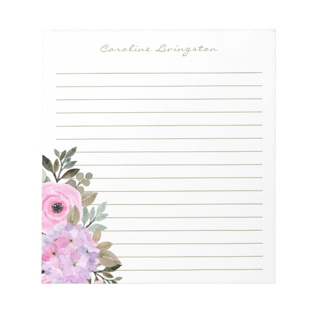 Watercolor Pink Hydrangea Flower Personalised  Notepad (Front)