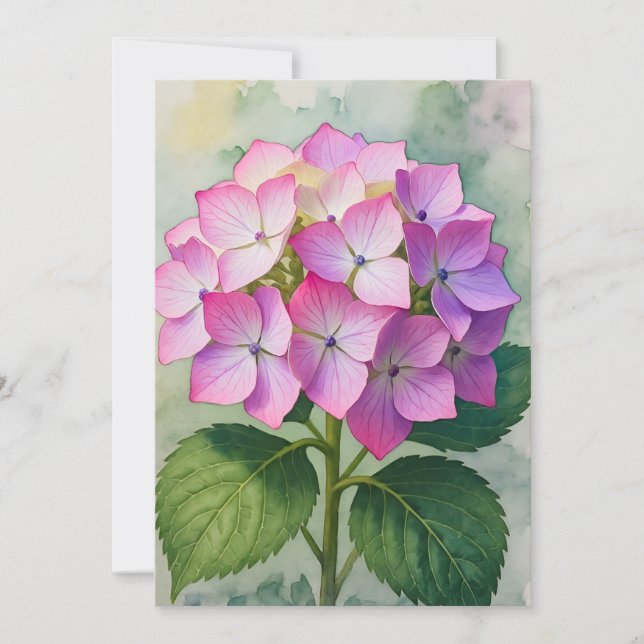 Watercolor Pink Hydrangea Flowers Card (Front)