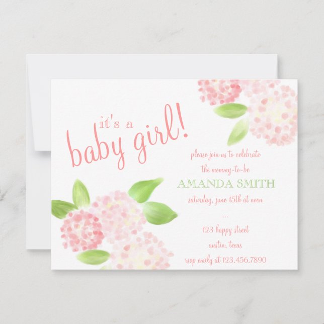 Watercolor Pink Hydrangea Invitation (Front)