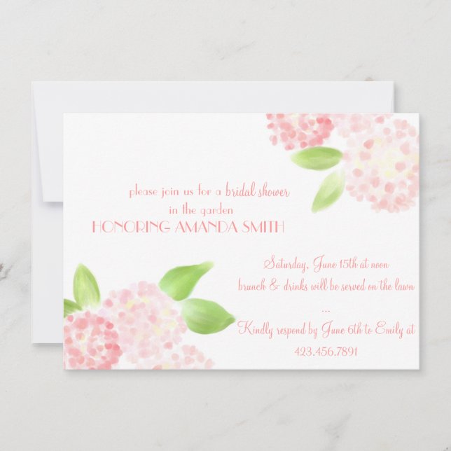 Watercolor Pink Hydrangea Invitation (Front)