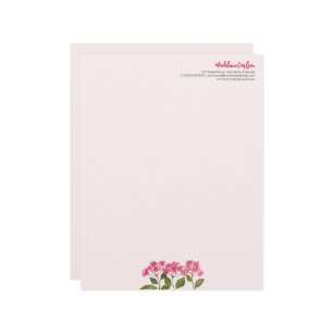 Watercolor Pink Hydrangea Lacecaps Illustration Custom Letterhead