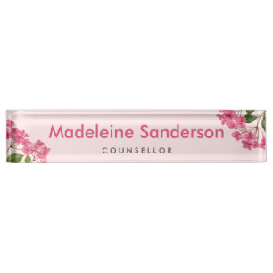 Watercolor Pink Hydrangea Lacecaps Illustration Nameplate