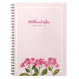 Watercolor Pink Hydrangea Lacecaps Illustration Notebook
