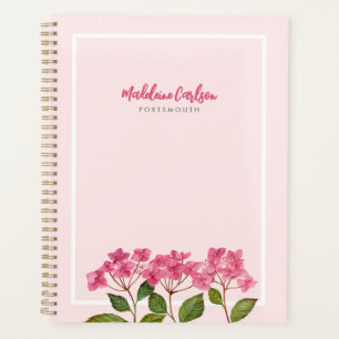 Watercolor Pink Hydrangea Lacecaps Illustration Planner