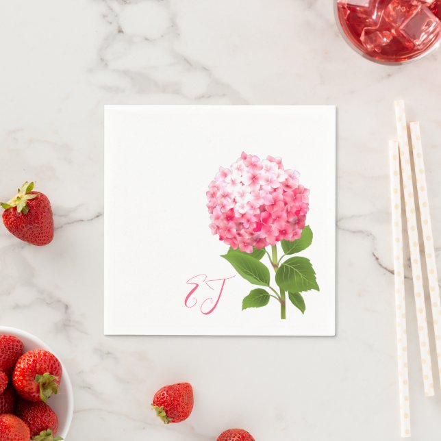 Watercolor Pink Hydrangea Napkin (Insitu)
