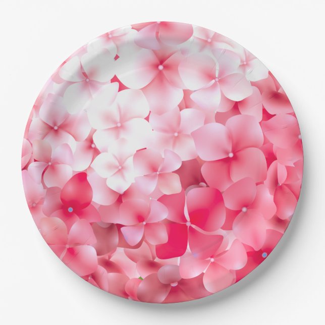 Watercolor Pink Hydrangea Paper Plate (Front)