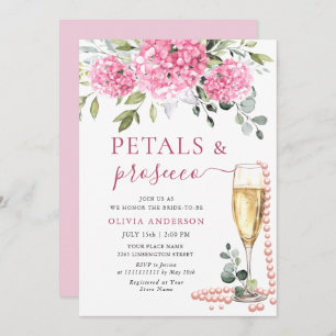 Watercolor Pink Hydrangea PETALS & Prosecco Invitation
