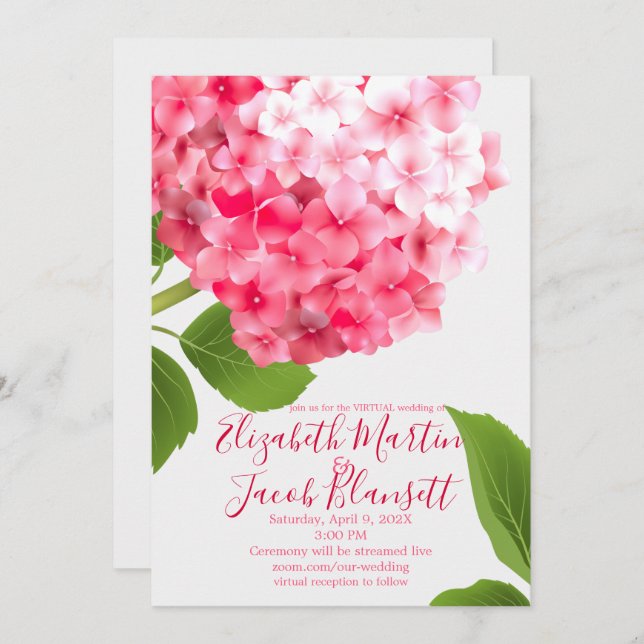 Watercolor Pink Hydrangea Virtual Wedding Invitation (Front/Back)