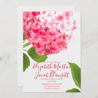 Watercolor Pink Hydrangea Wedding Invitation