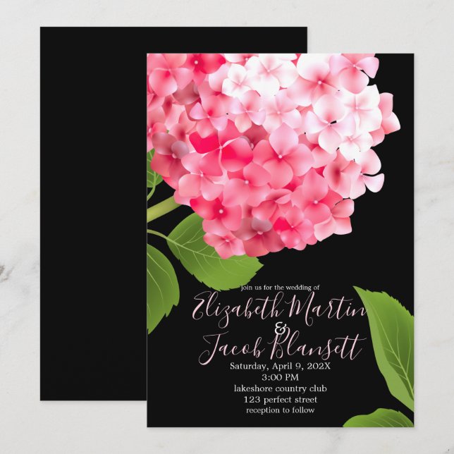 Watercolor Pink Hydrangea Wedding Invitation (Front/Back)