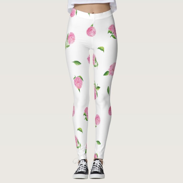 Watercolor Pink Hydrangeas Leggings (Front)
