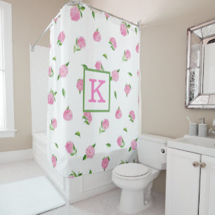 Watercolor Pink Hydrangeas Monogram Shower Curtain
