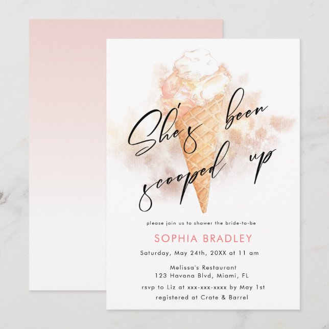 Watercolor Pink Ice Cream Bridal Shower  Invitation (Front/Back)