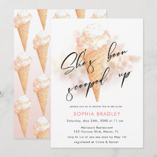 Watercolor Pink Ice Cream Bridal Shower  Invitation