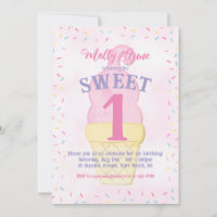 Watercolor Pink Ice Cream Cone Birthday Girl