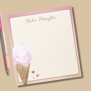 Watercolor Pink Ice Cream Personalised Stationery Notepad