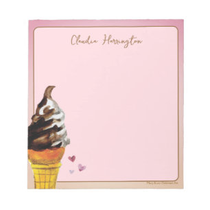 Watercolor Pink Ice Cream Personalized Stationery Notepad