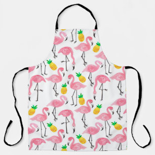 Watercolor pink ink flamingo and yellow pineapple apron