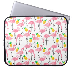Watercolor pink ink flamingo and yellow pineapple laptop sleeve
