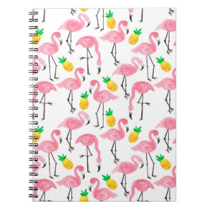 Watercolor pink ink flamingo and yellow pineapple notebook