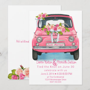 Watercolor Pink Just Married Elopement Invitation