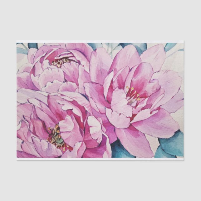 Watercolor Pink Large Peony Flowers  Tissue Paper (Front)
