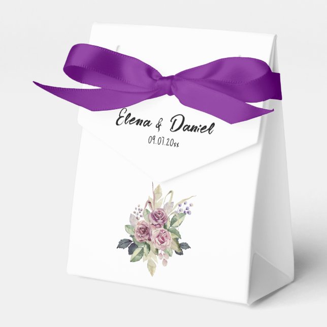 Watercolor pink lavender roses minimalist favour box (Front Side)