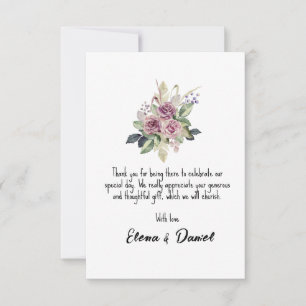 Watercolor pink lavender roses minimalist wishes thank you card