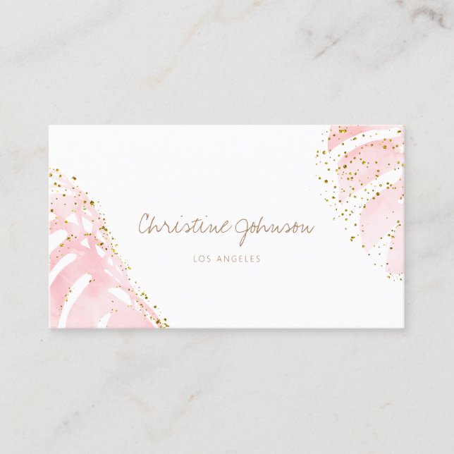 watercolor pink leaves glitter business card (Front)
