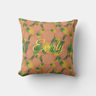 Watercolor Pink Lemon Fruit Pattern Cushion