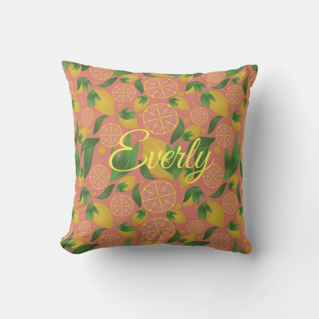 Watercolor Pink Lemon Fruit Pattern  Cushion (Front)