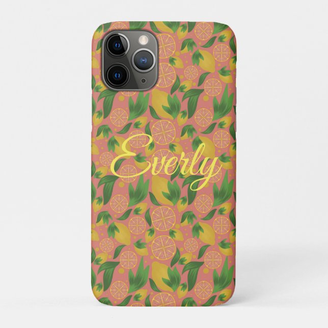 Watercolor Pink Lemon Fruit Personalised Case-Mate iPhone Case (Back)