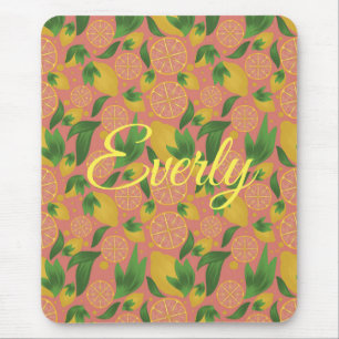 Watercolor Pink Lemon Fruit Personalised Mouse Mat