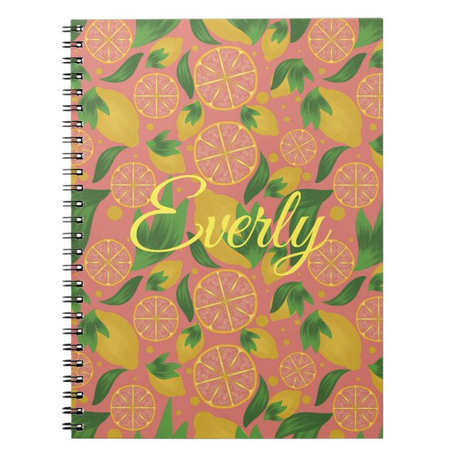 Watercolor Pink Lemon Fruit Personalised Notebook (Front)